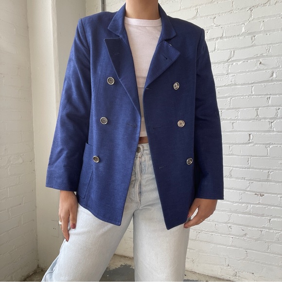 Balenciaga Jackets & Blazers - Balenciaga Denim Blue Linen Double Breasted Blazer Jacket